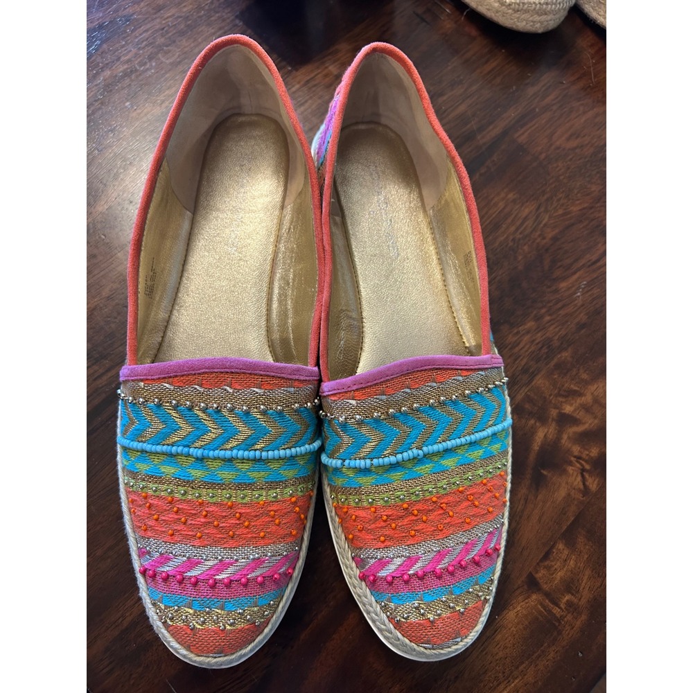 Donald J Pliner Espadrille Loafers Multi-Color Beaded Woven Boho Slip On Shoes